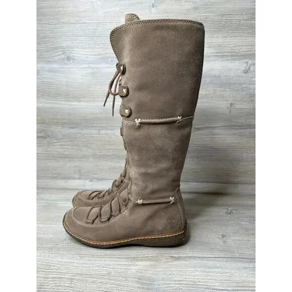 Timberland Moorland Hollace Boots Womens 5.5 Tan Leather Lace Up Tall 69399 - Picture 3 of 6